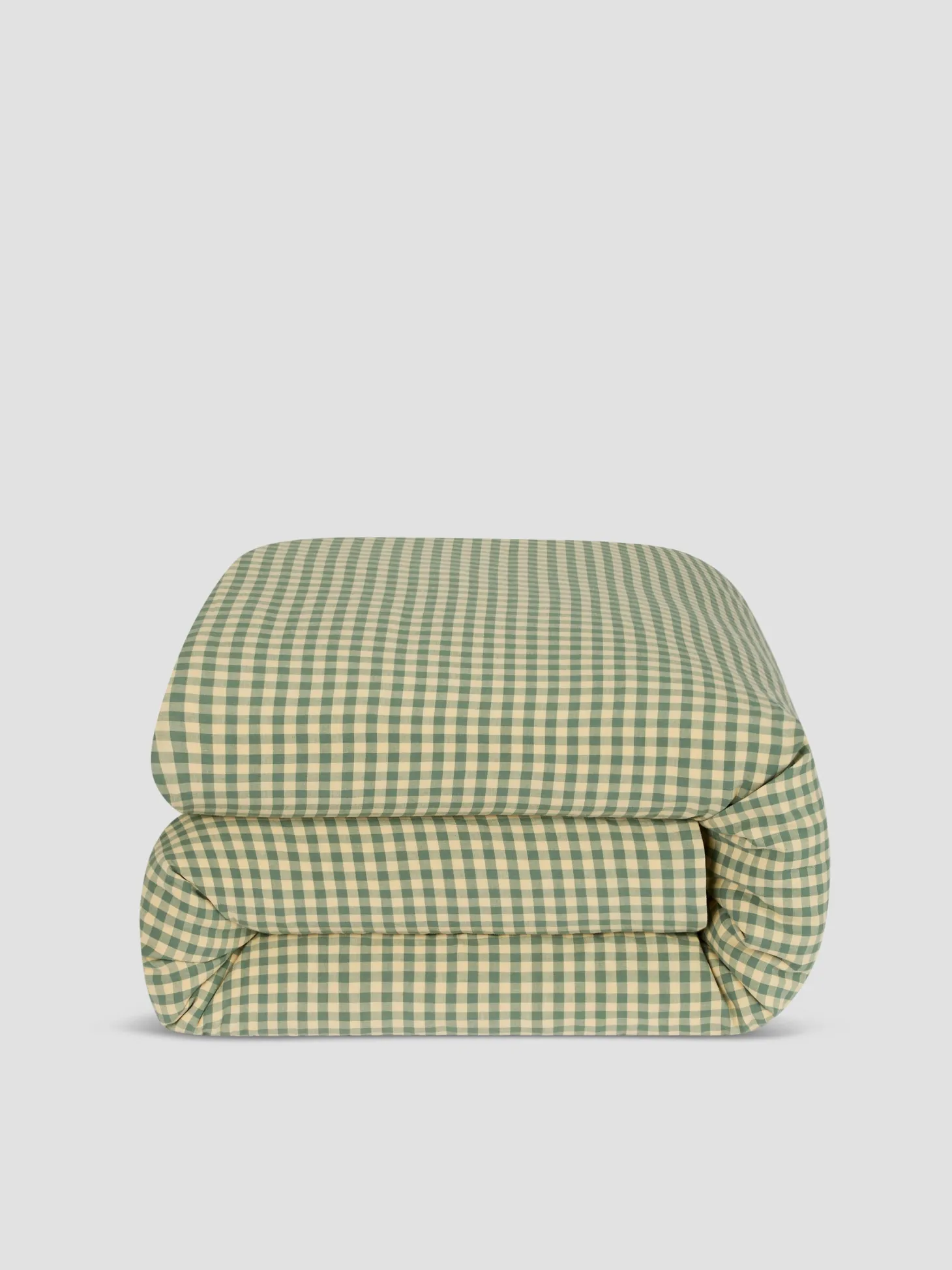 Elm Green & Butter Yellow Color Drenched Gingham Linen Blend Duvet Cover