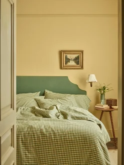 Elm Green & Butter Yellow Color Drenched Gingham Linen Blend Fitted Sheet