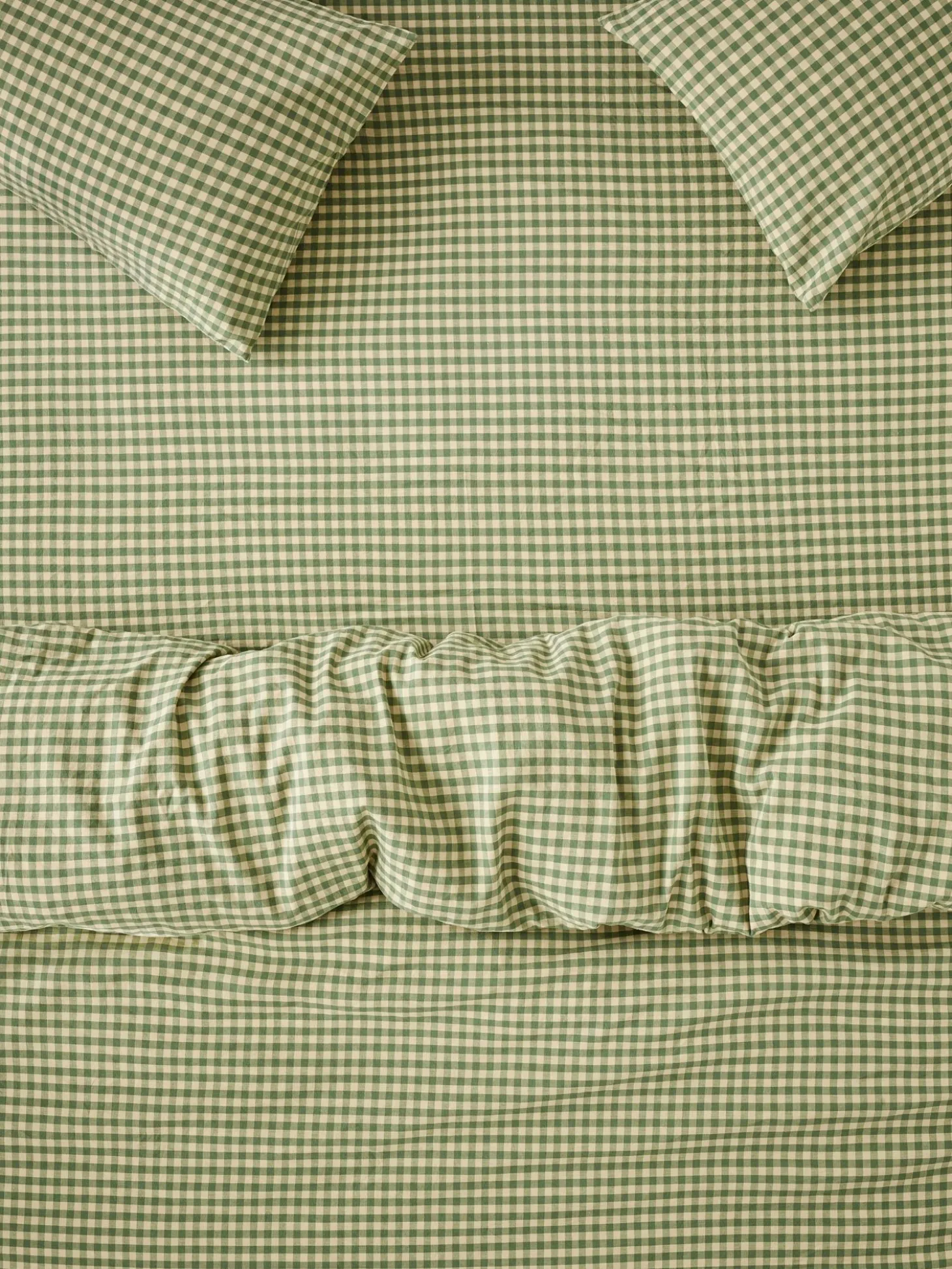 Elm Green & Butter Yellow Color Drenched Gingham Linen Blend Fitted Sheet