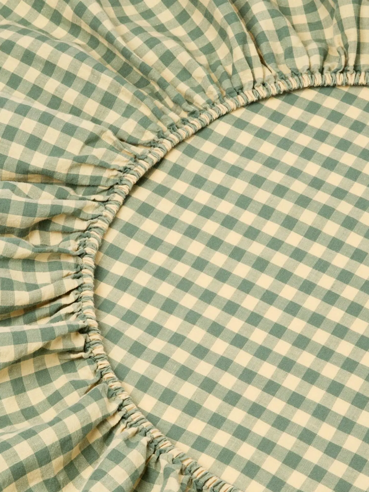 Elm Green & Butter Yellow Color Drenched Gingham Linen Blend Fitted Sheet