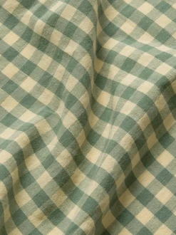 Elm Green & Butter Yellow Color Drenched Gingham Linen Blend Flat Sheet