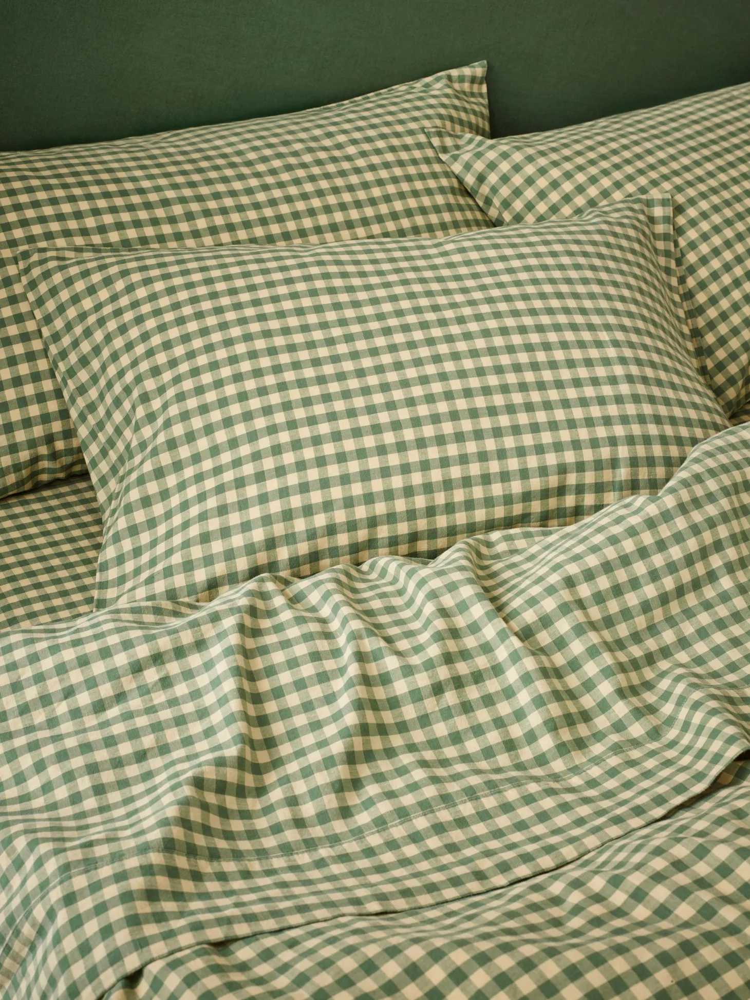 Elm Green & Butter Yellow Color Drenched Gingham Linen Blend Pillowcases (Pair)