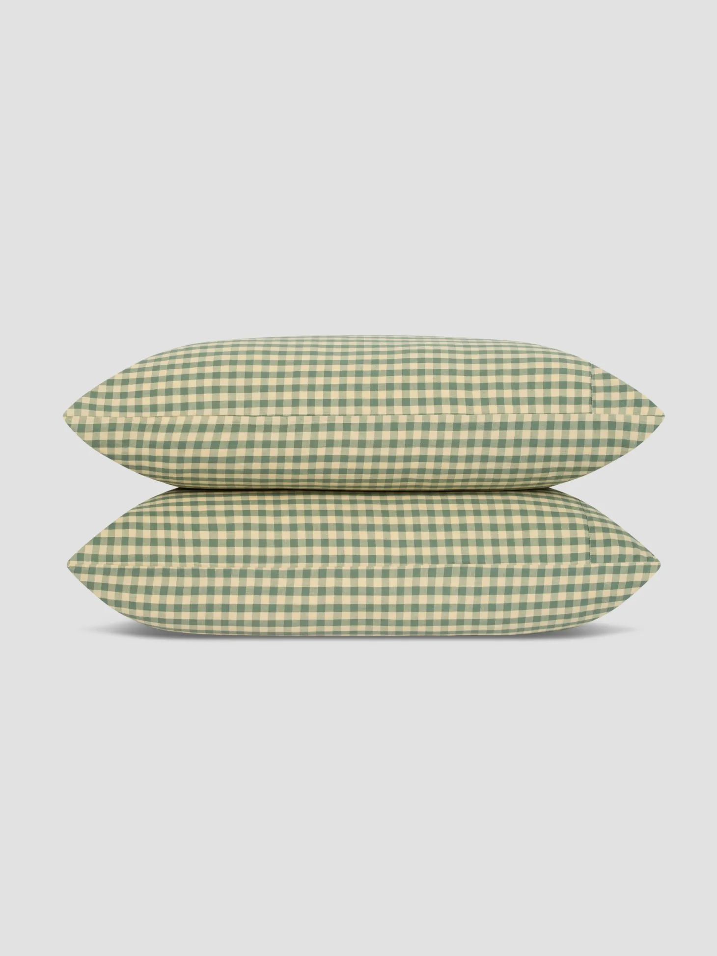 Elm Green & Butter Yellow Color Drenched Gingham Linen Blend Pillowcases (Pair)