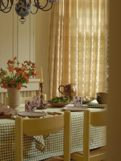 Elm Green & Butter Yellow Gingham Linen Blend Tablecloth
