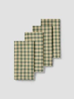 Elm Green & Butter Yellow Gingham Linen Blend Napkins Set of 4