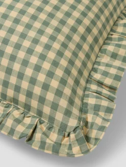 Elm Green & Butter Yellow Gingham Frill Linen Blend Filled Cushion