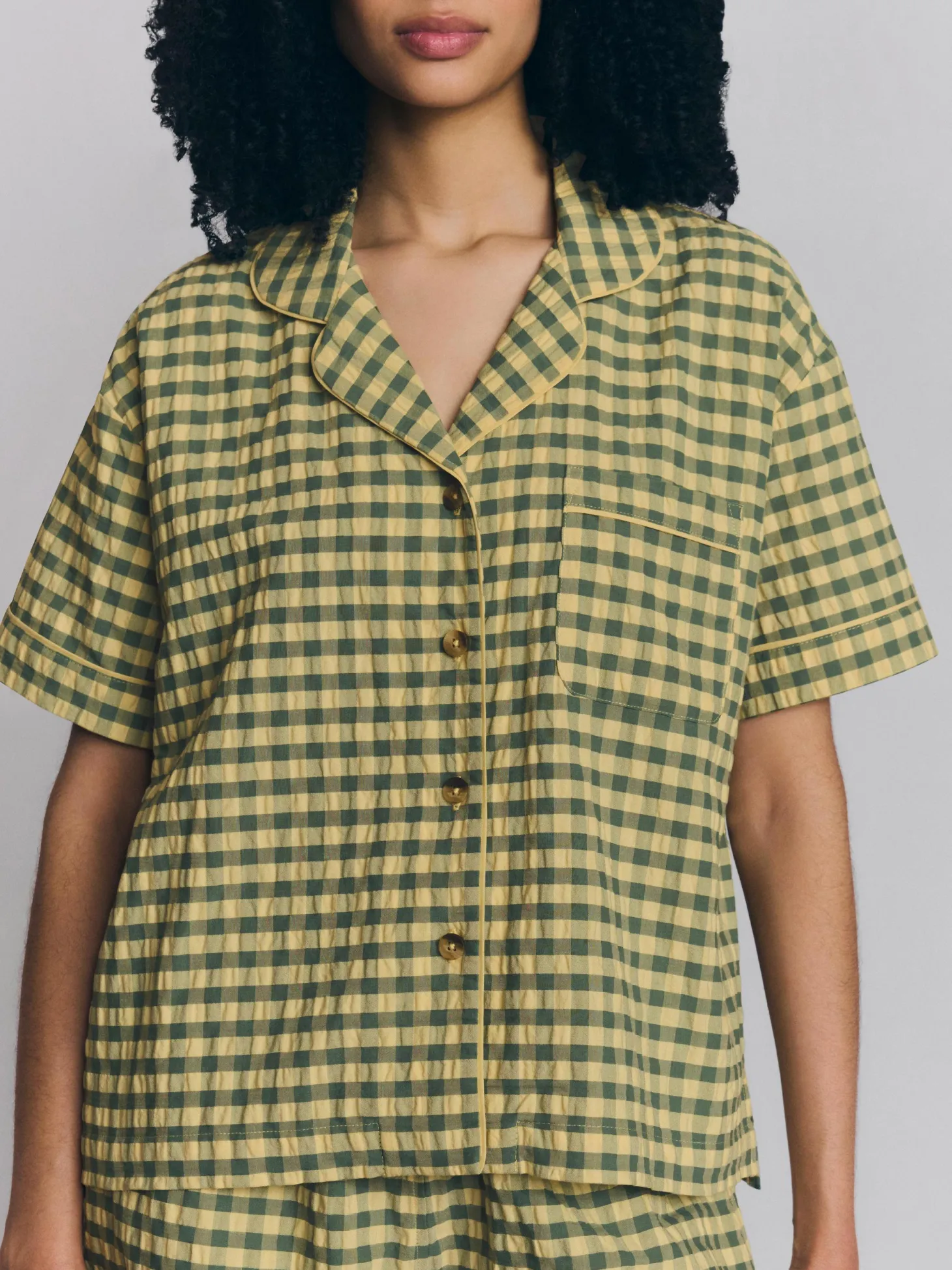 Elm Green & Butter Yellow Gingham Cotton Shorts Set