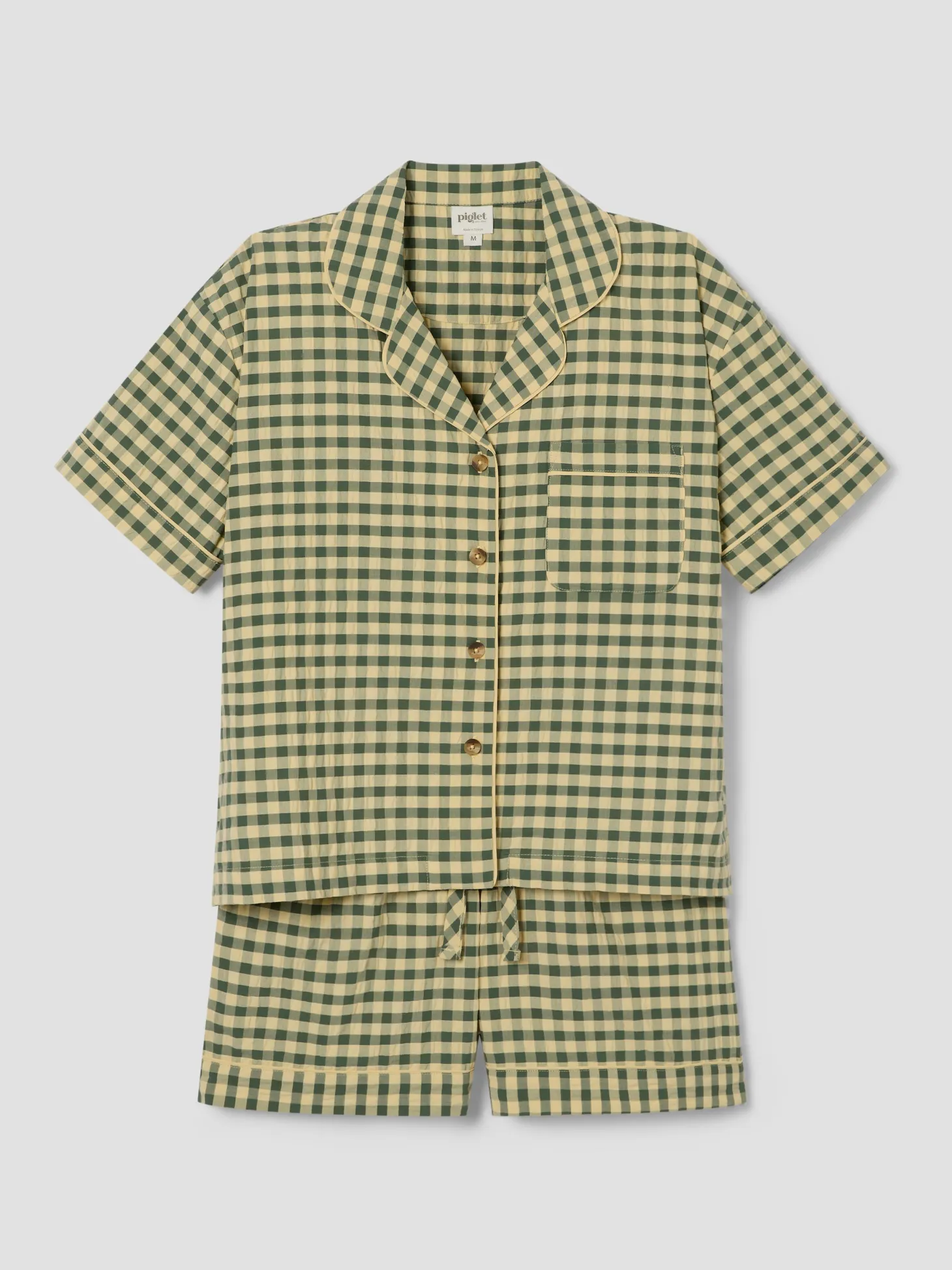 Elm Green & Butter Yellow Gingham Cotton Shorts Set