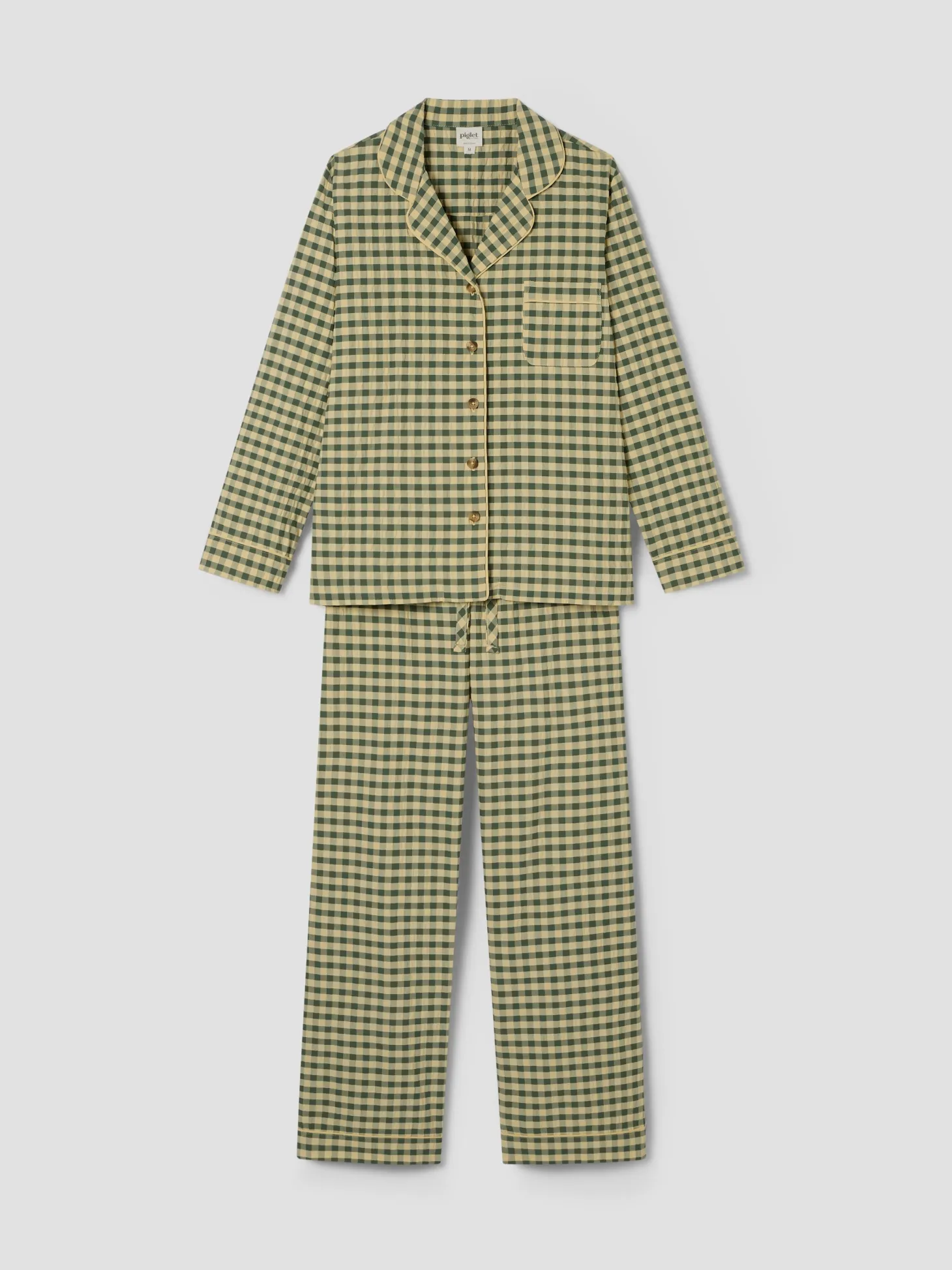 Elm Green & Butter Yellow Gingham Cotton Pants Set