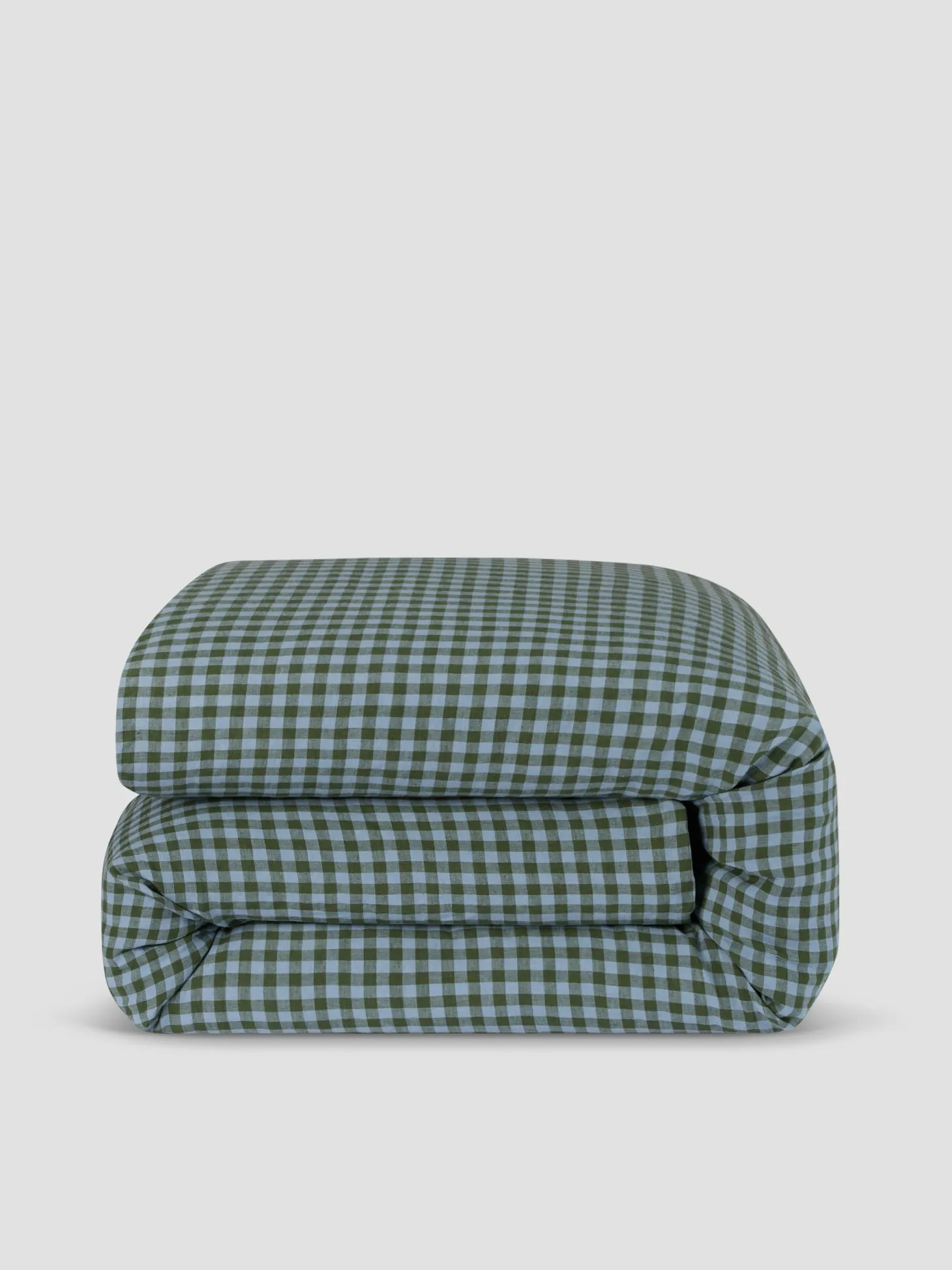 Fern Green & Dusk Blue Color Drenched Gingham 100% Linen Duvet Cover