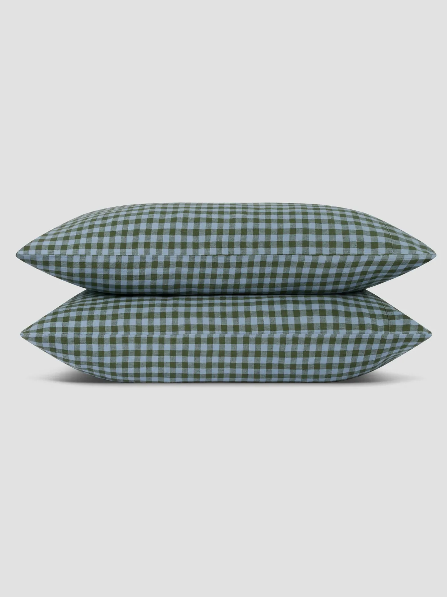 Fern Green & Dusk Blue Color Drenched Gingham 100% Linen Pillowcases (Pair)