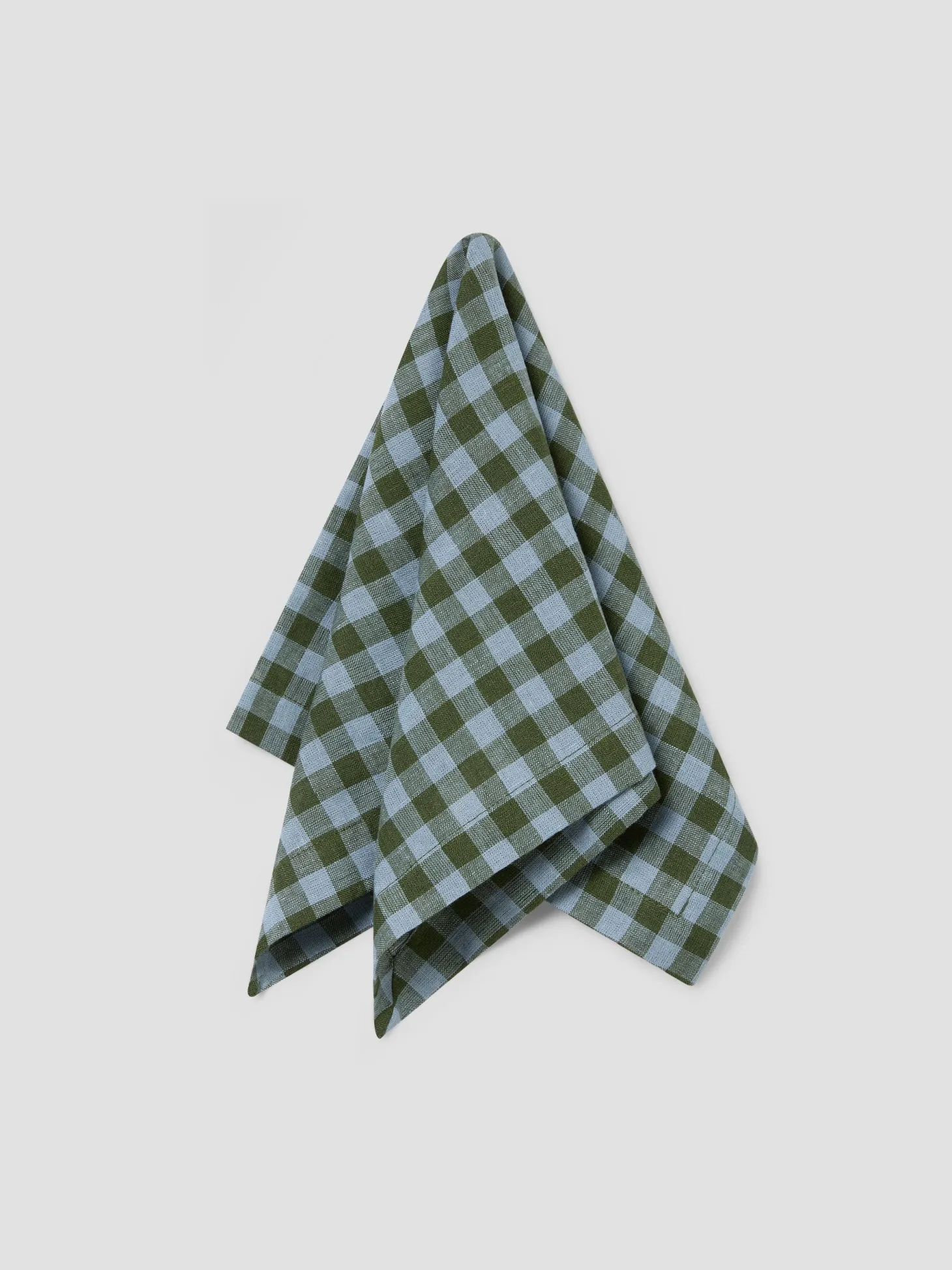 Fern Green & Dusk Blue Color Drenched Gingham Linen Blend Napkins Set of 4