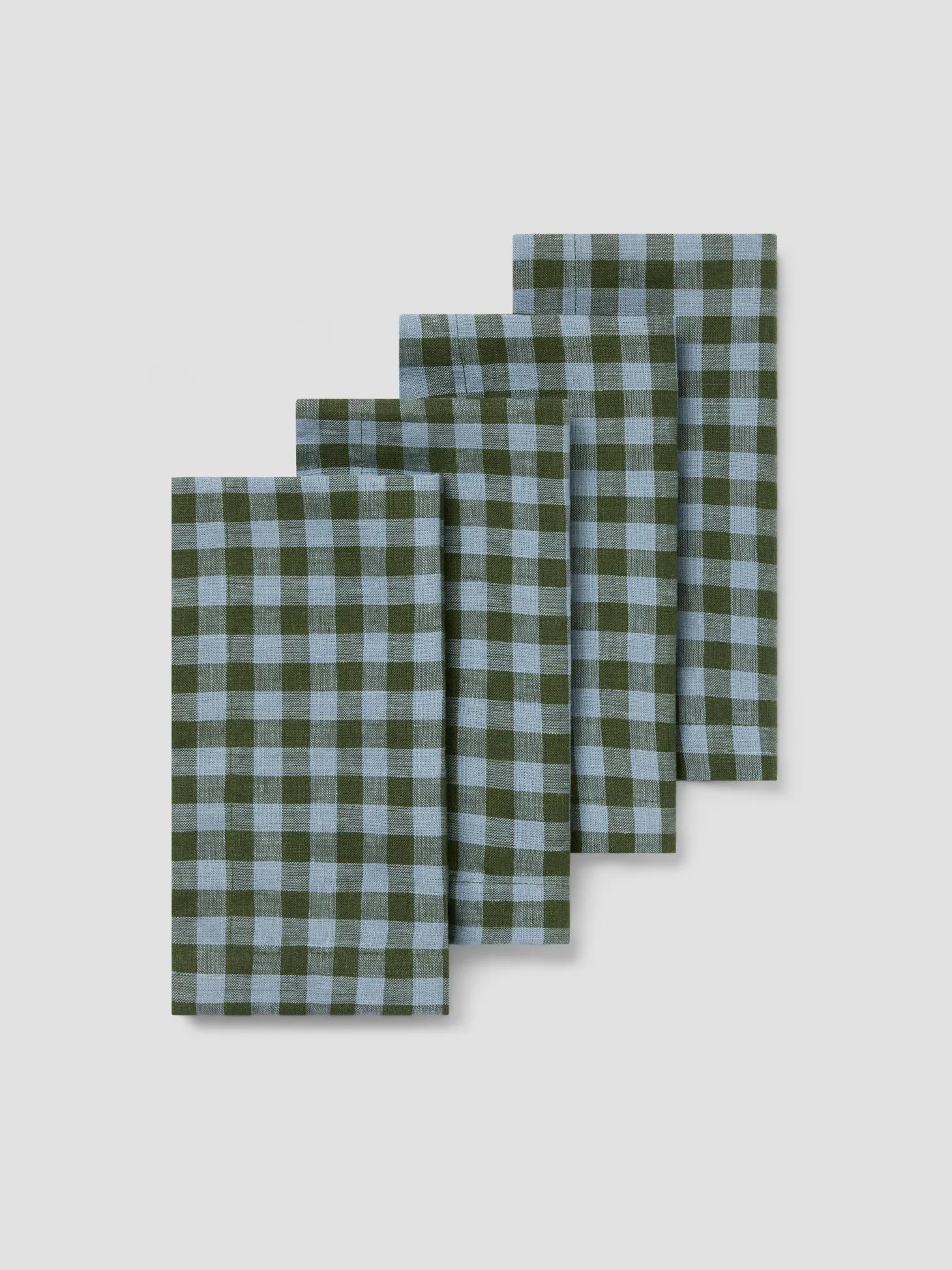 Fern Green & Dusk Blue Color Drenched Gingham Linen Blend Napkins Set of 4
