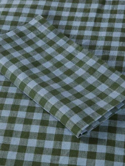Fern Green & Dusk Blue Color Drenched Gingham Linen Blend Napkins Set of 4