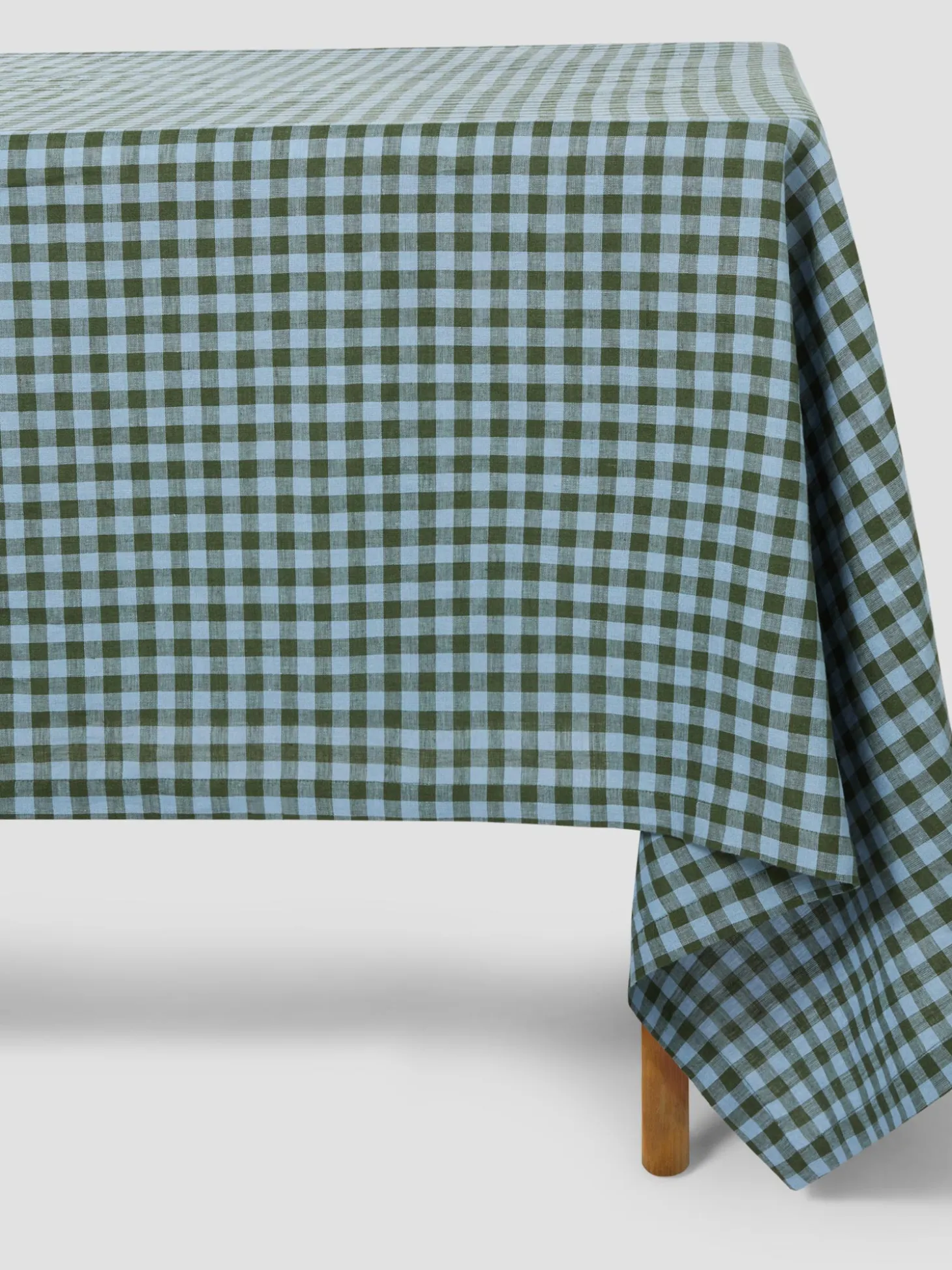 Fern Green & Dusk Blue Color Drenched Gingham Linen Blend Tablecloth