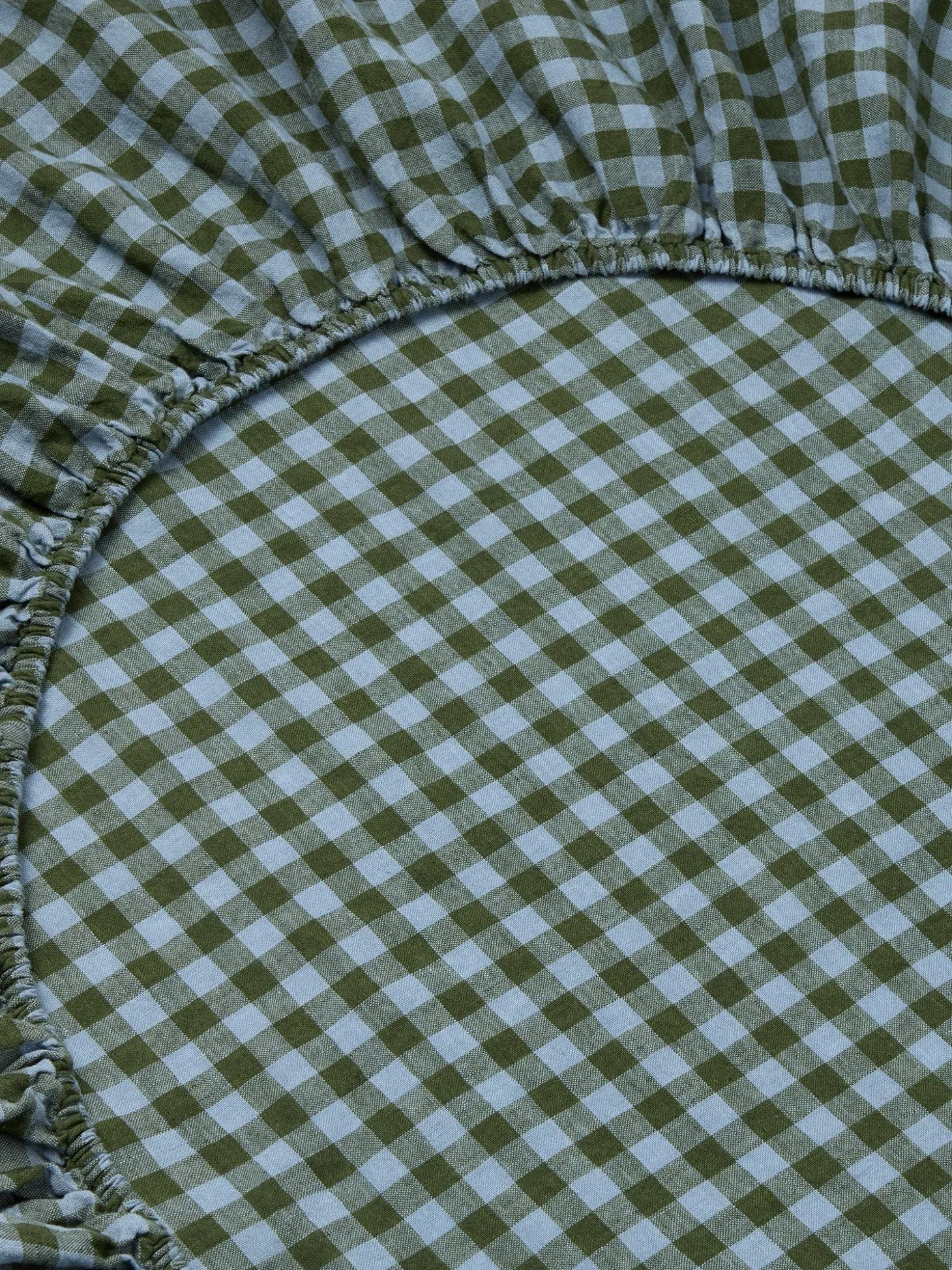 Fern Green & Dusk Blue Color Drenched Gingham 100% Linen Fitted Sheet