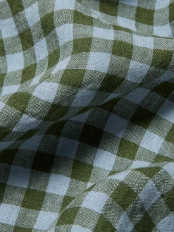 Fern Green & Dusk Blue Color Drenched Gingham 100% Linen Fitted Sheet
