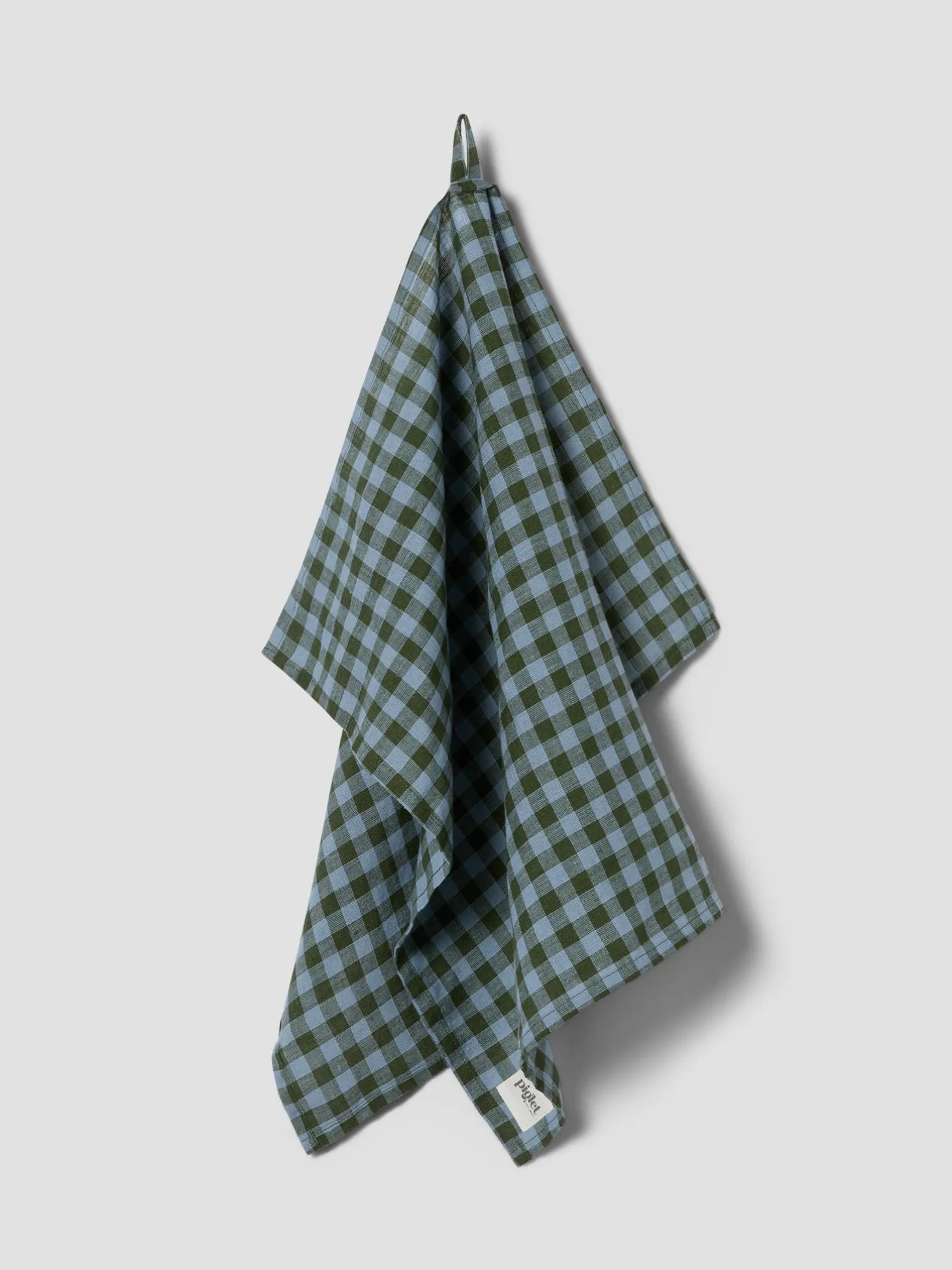 Fern Green & Dusk Blue Colour Drenched Gingham Linen Blend Tea Towel