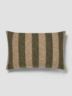 Fern Green & Oatmeal Wide Stripe Wool Rectangle Cushion Cover