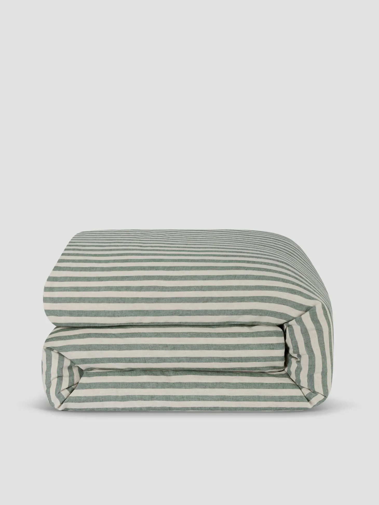 Fern Green Pembroke Stripe Linen Blend Duvet Cover