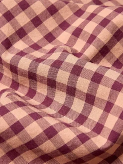 Fig & Blush Pink Gingham Washed Cotton Percale Flat Sheet