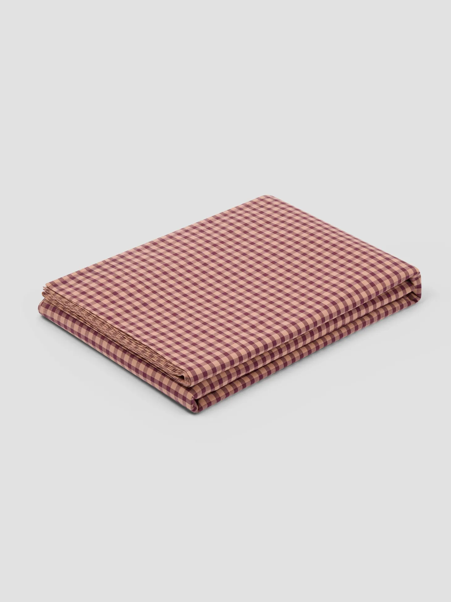 Fig & Blush Pink Gingham Washed Cotton Percale Flat Sheet