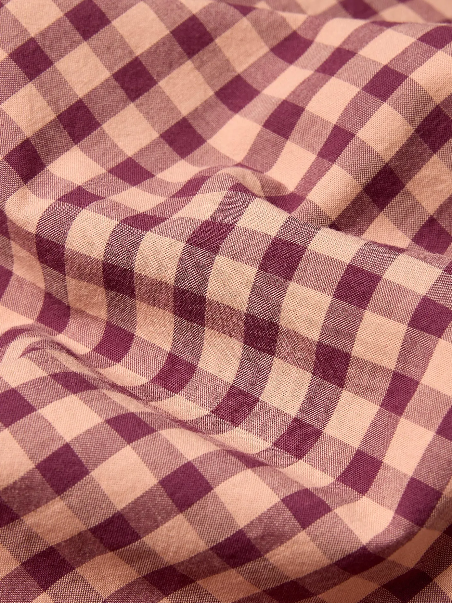 Fig & Blush Pink Gingham Washed Cotton Percale Pillowcases (Pair)