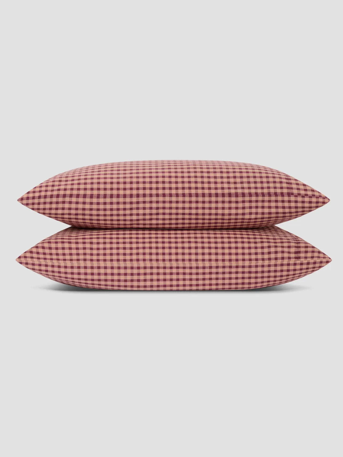 Fig & Blush Pink Gingham Washed Cotton Percale Pillowcases (Pair)