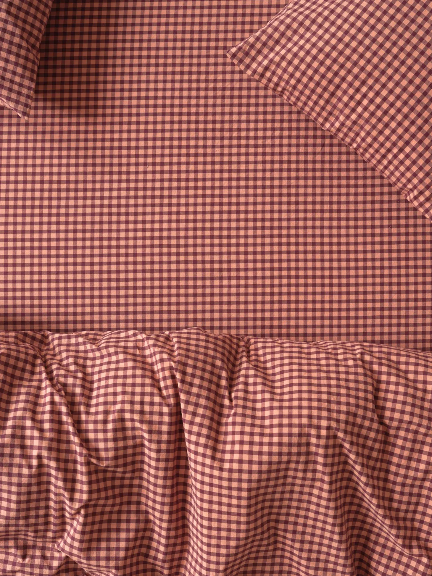 Fig & Blush Pink Gingham Washed Cotton Percale Fitted Sheet