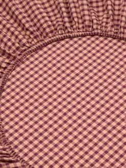 Fig & Blush Pink Gingham Washed Cotton Percale Fitted Sheet