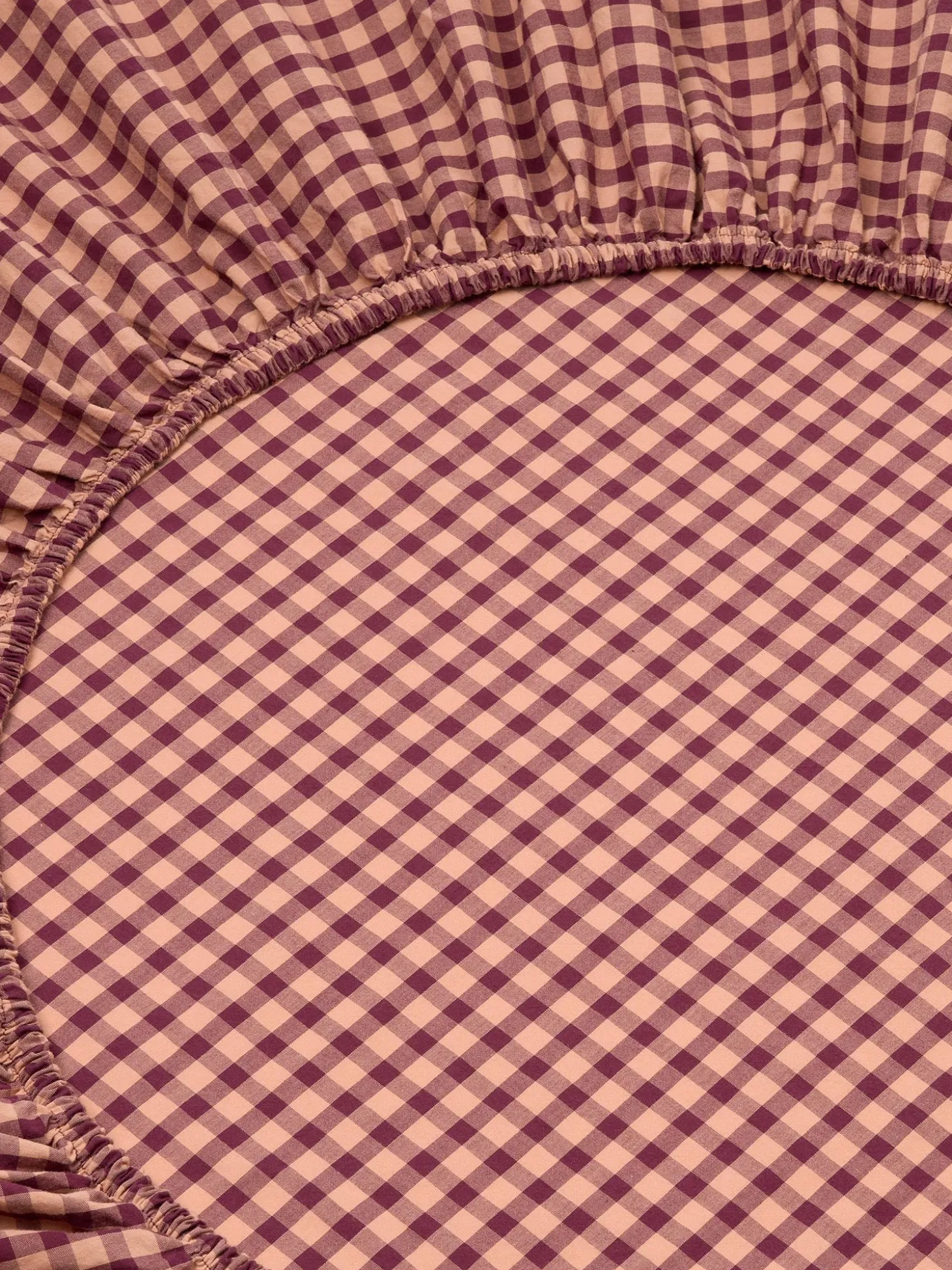 Fig & Blush Pink Gingham Washed Cotton Percale Fitted Sheet