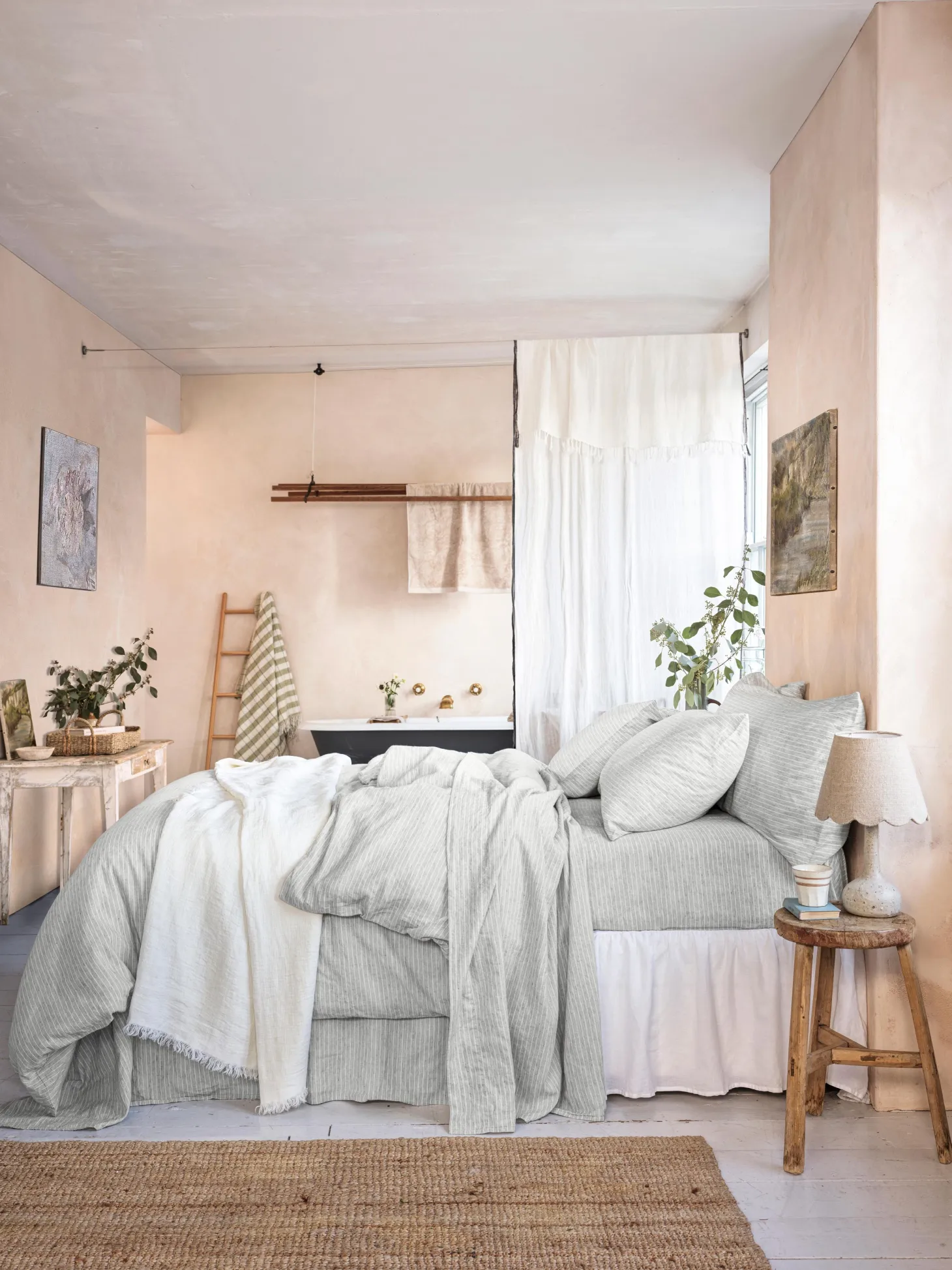 Gray Mini Stripe Linen Blend Duvet Cover