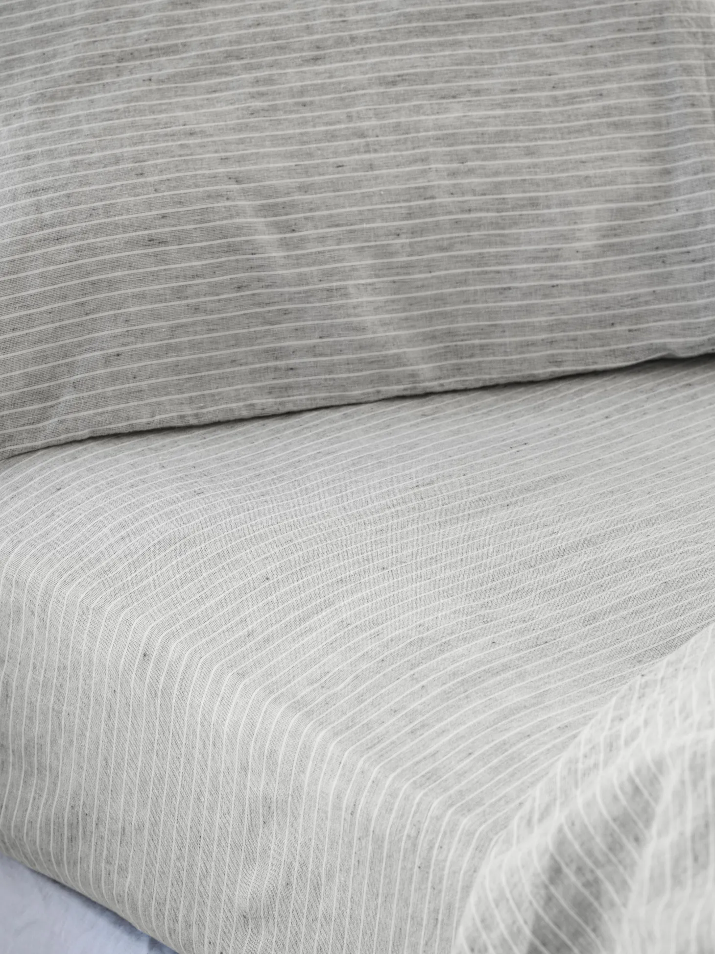Gray Mini Stripe Linen Blend Fitted Sheet