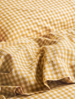 Honey Gingham Linen Blend Flat Sheet