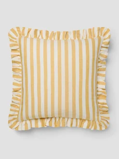 Honey Pembroke Stripe Frill Linen Blend Filled Cushion