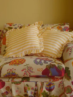 Honey Pembroke Stripe Frill Linen Blend Filled Cushion