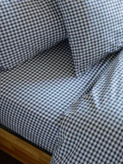 Indigo Small Gingham Cotton Fitted Sheet