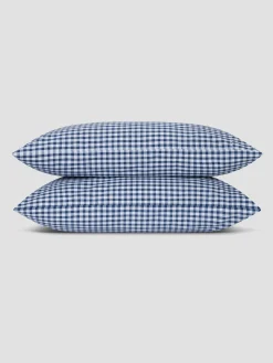 Indigo Small Gingham Cotton Pillowcases (Pair)