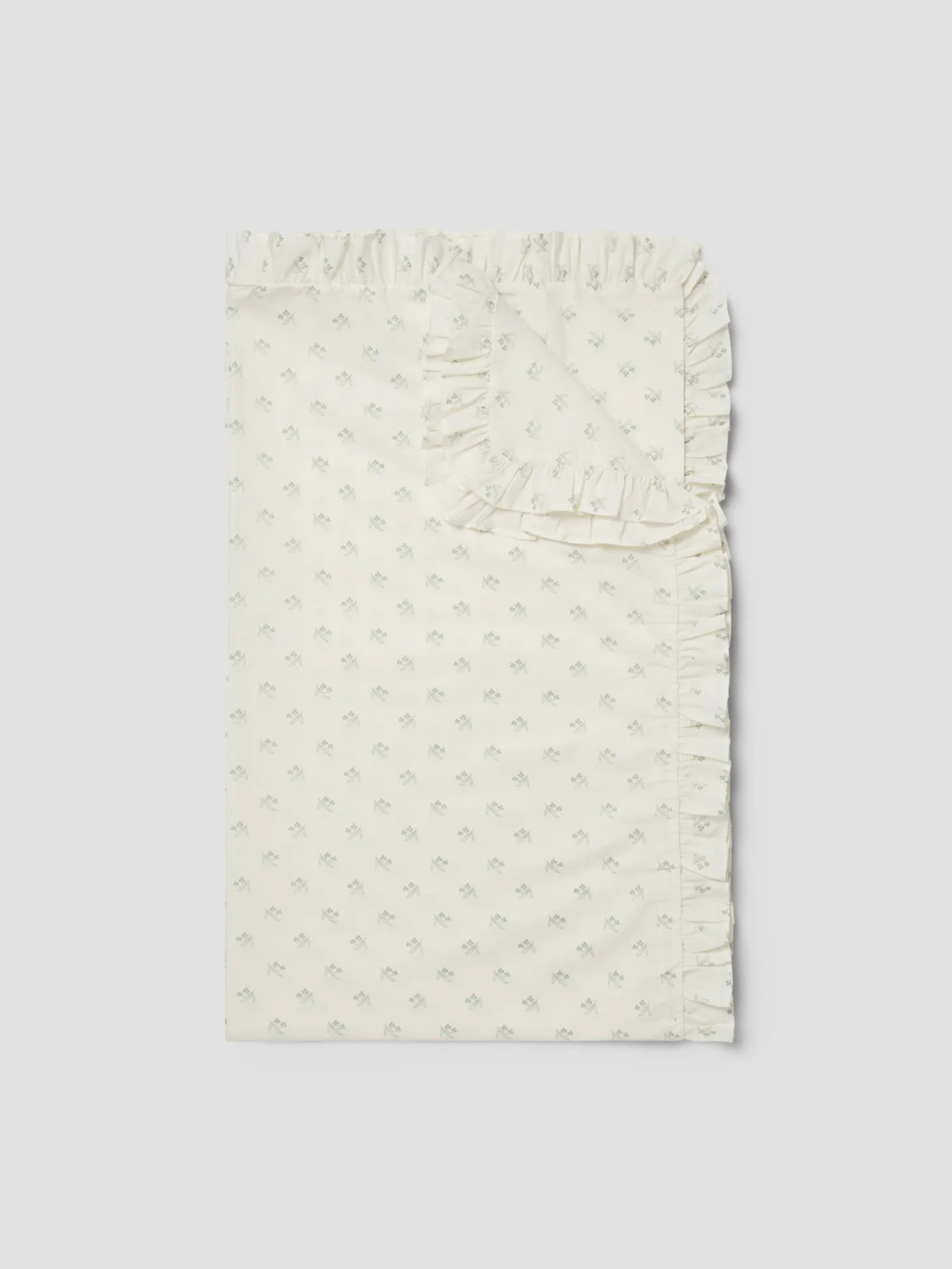 Mellow Green Martha Floral Frill Linen Blend Tablecloth
