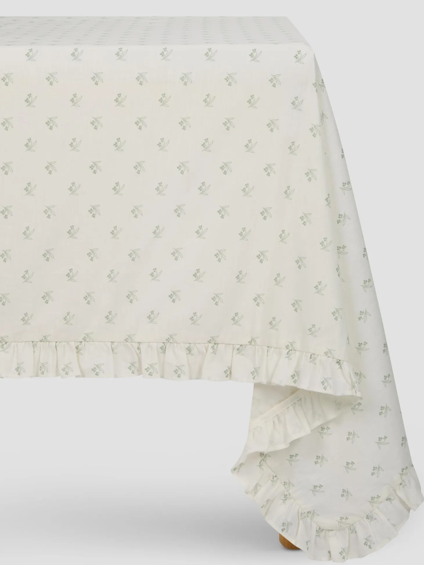 Mellow Green Martha Floral Frill Linen Blend Tablecloth
