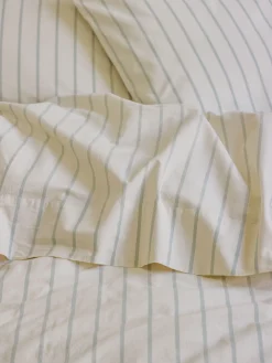 Mellow Green Slumber Stripe Cotton Flat Sheet