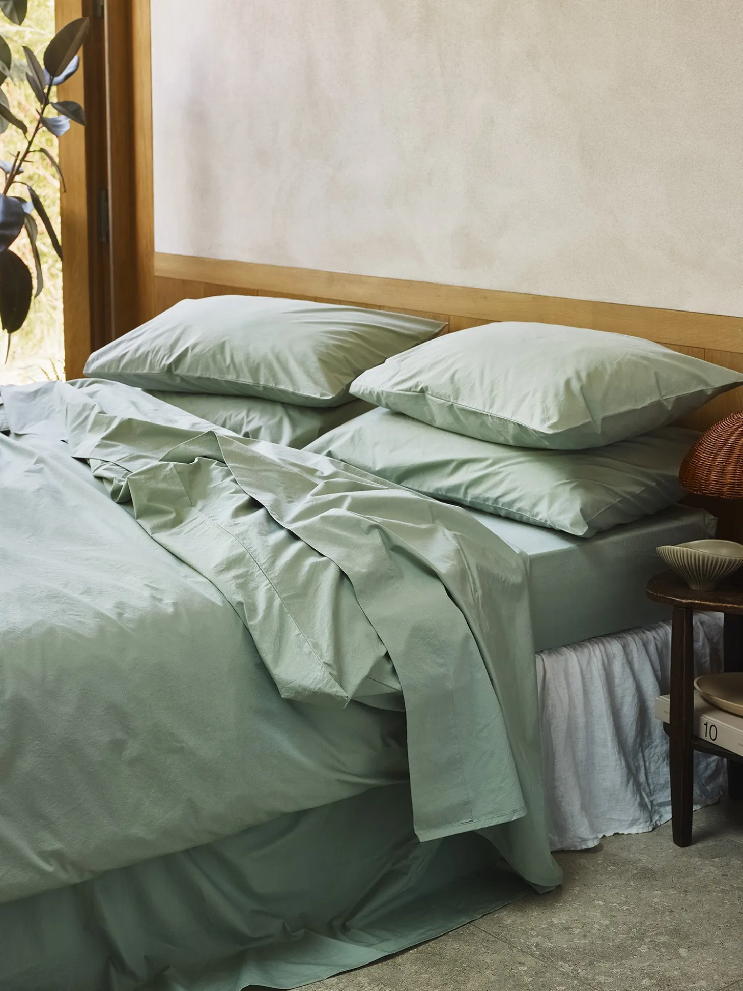 Mellow Green Washed Cotton Percale Duvet Cover