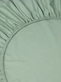 Mellow Green Washed Cotton Percale Fitted Sheet