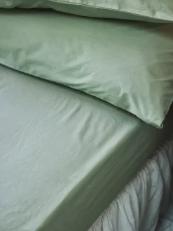 Mellow Green Washed Cotton Percale Fitted Sheet