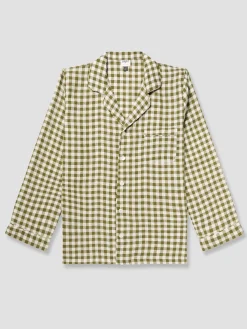 Men's Botanical Green Gingham Linen Pajama Shirt (Top Only)