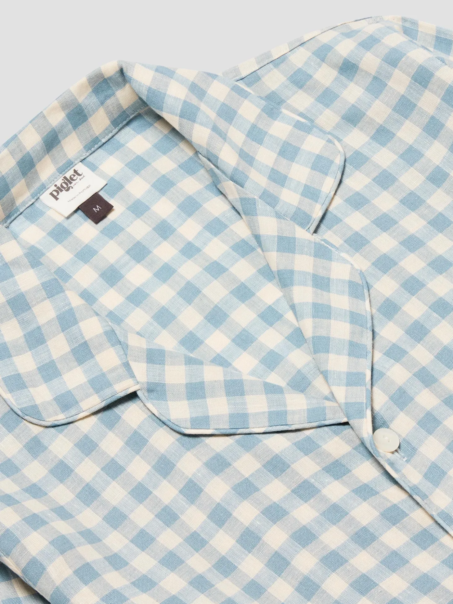 Men's Warm Blue Gingham Linen Pajama Shirt