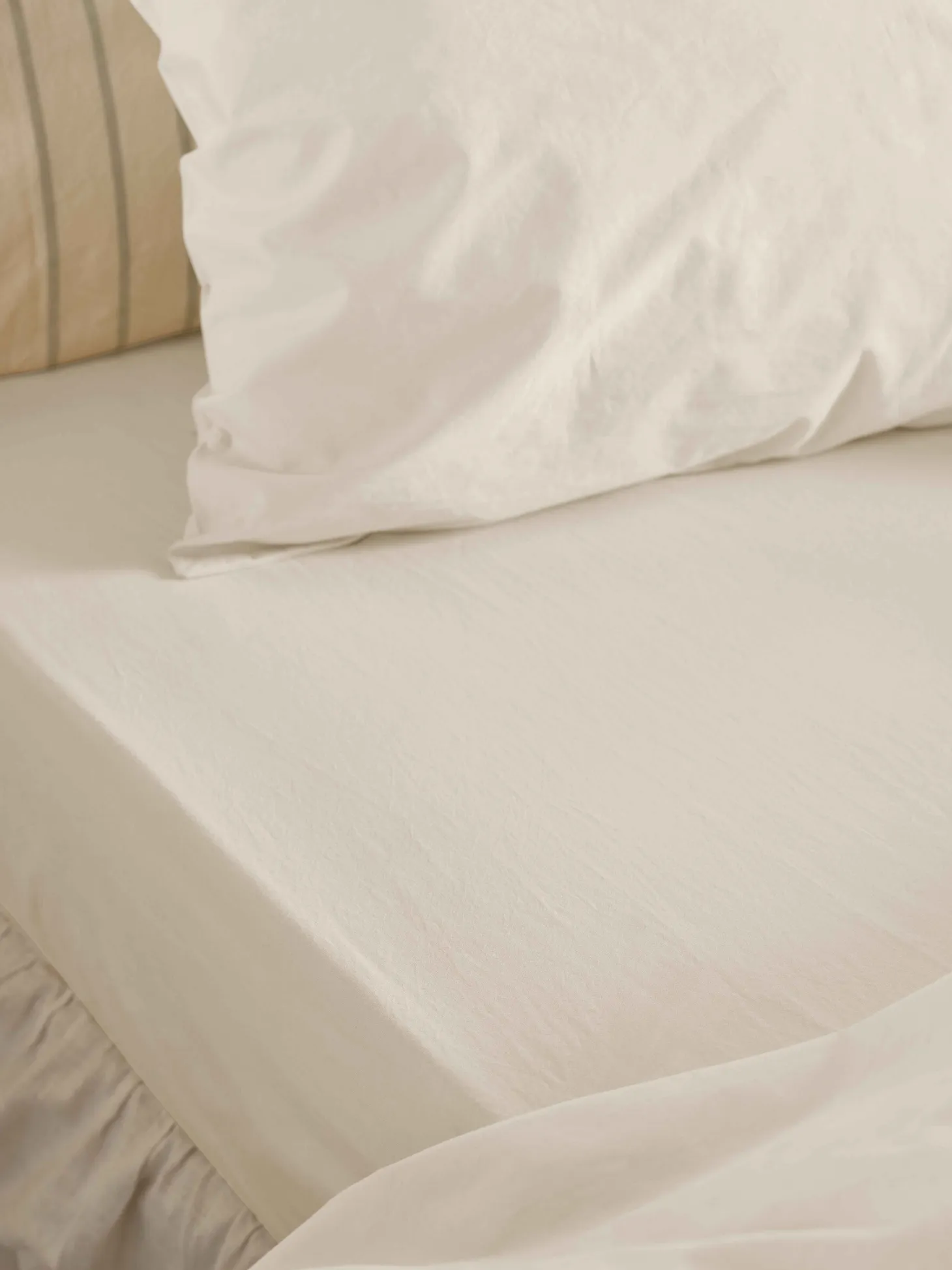 Mindful Cream Washed Cotton Percale Fitted Sheet