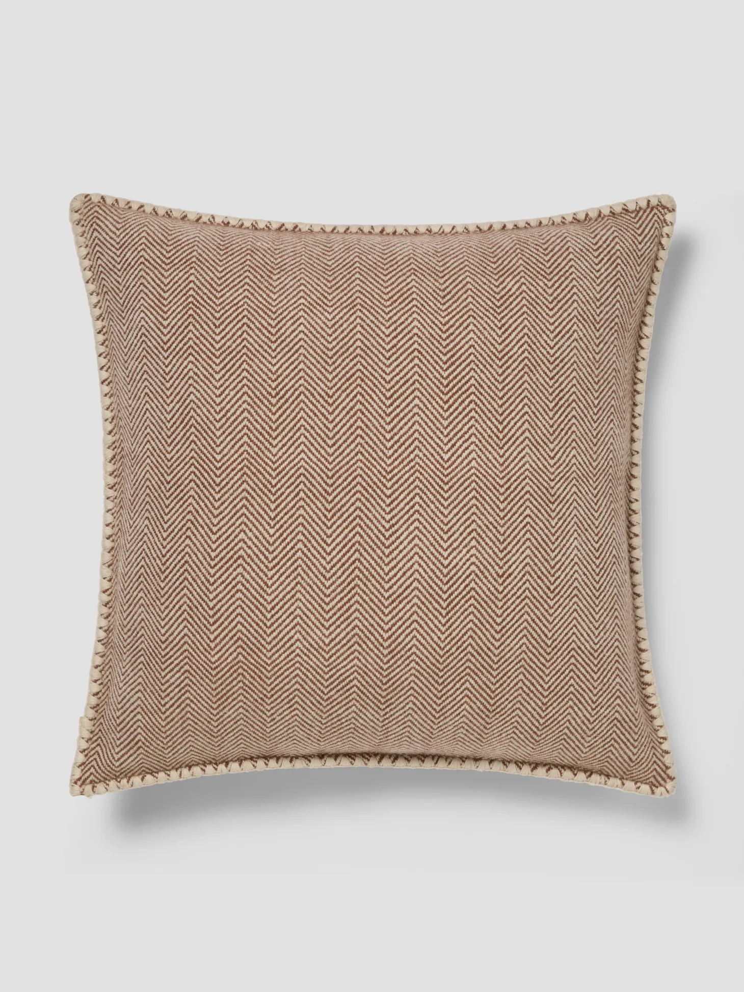 Mocha Herringbone Wool Square Cushion Cover