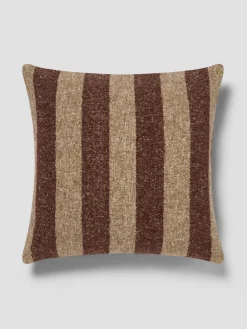 Mocha & Oatmeal Wide Stripe Wool Square Cushion Cover
