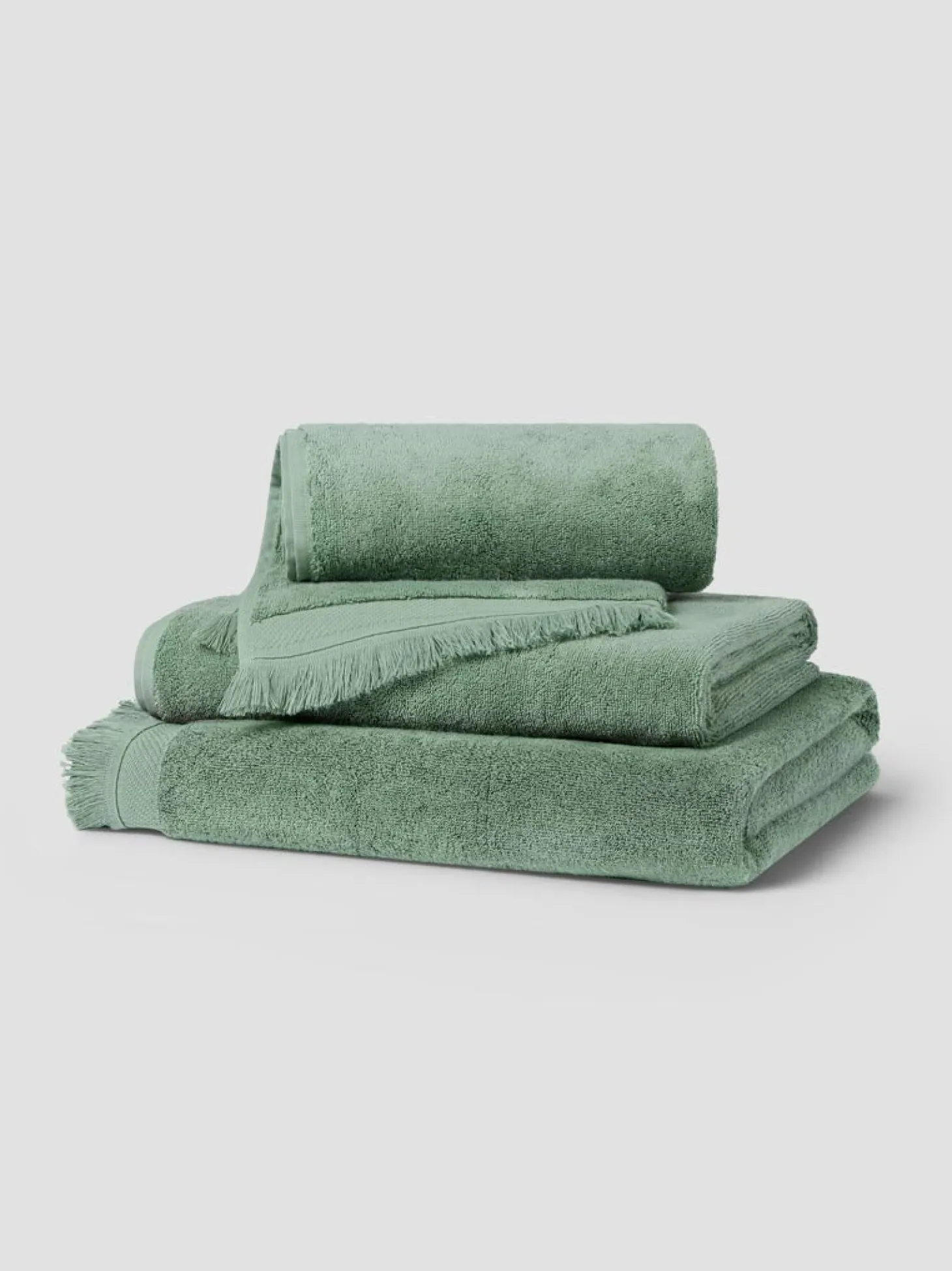 Moss Green Fringe Edge Cotton Towels